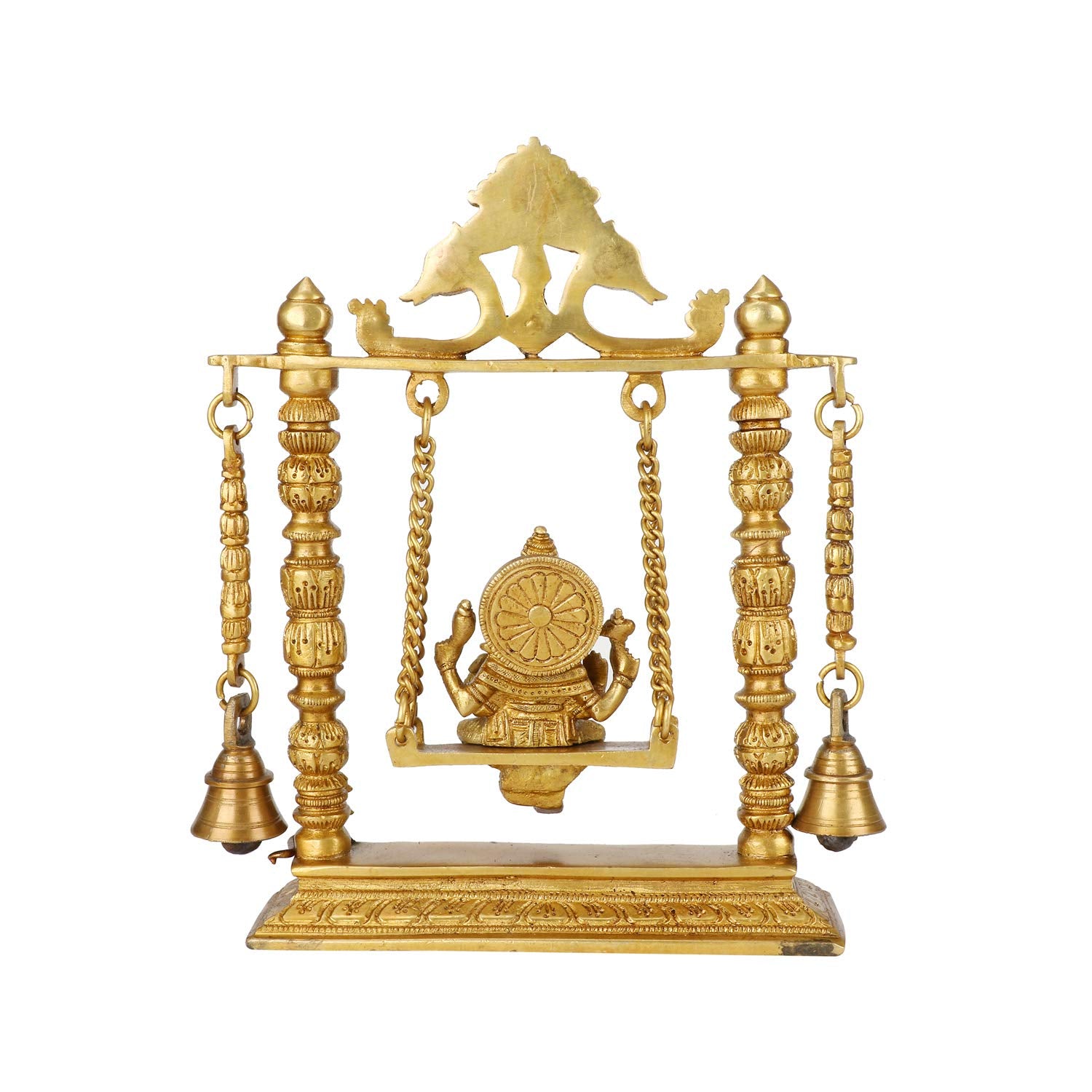 Kartique Brass Ganesh Jhula Idol on Swing - 10 Height, Antique Finish, Ideal for Home Decor, Puja, and Gifting